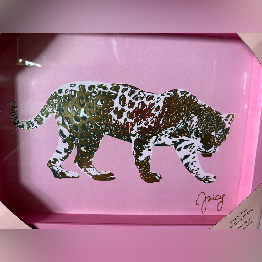 Juicy Couture NWT Stunning Pink Frame Gold Black Metallic Leopard Glass Print - Picture 2 of 8